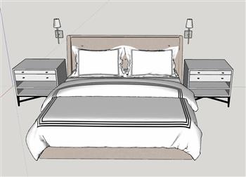 双人床床铺床具SU模型 免费sketchup模型下载