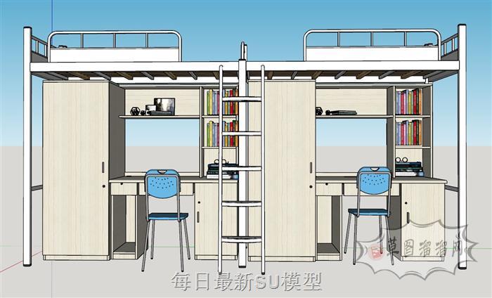 宿舍高铺床床铺SU模型 1