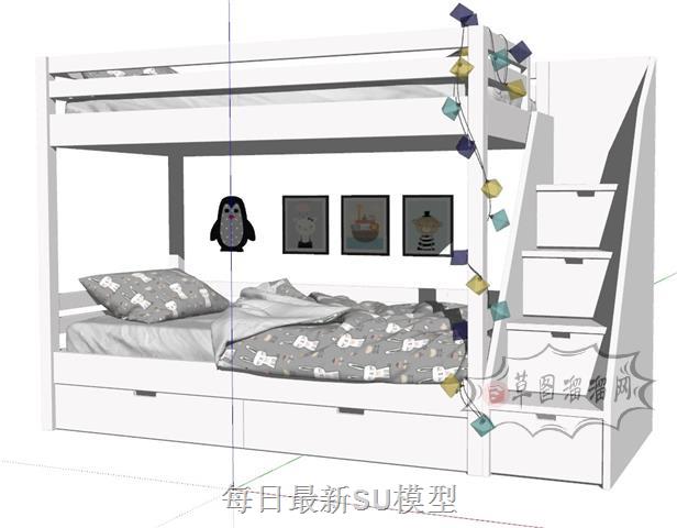 儿童床上下铺高低铺SU模型 1