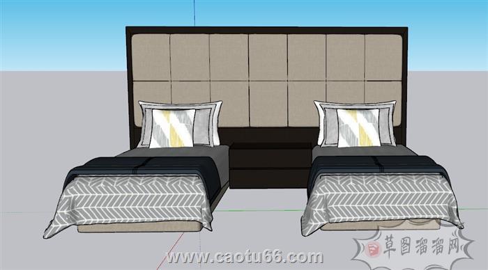 标间双人床床铺SU模型 1
