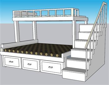 高低铺上下铺床铺SU模型 免费sketchup模型下载