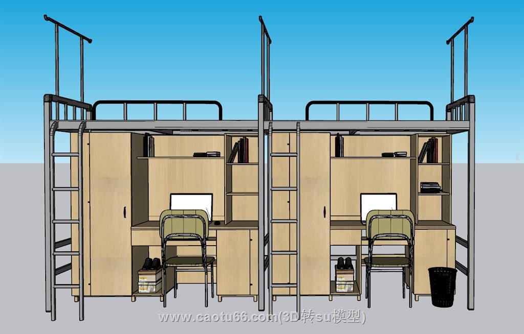宿舍床铺高低铺SU模型 1