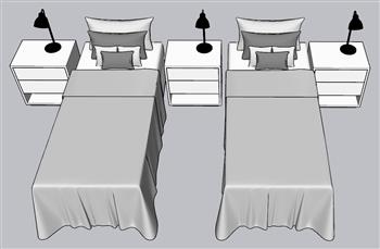 双人床床铺SU模型 免费sketchup模型下载