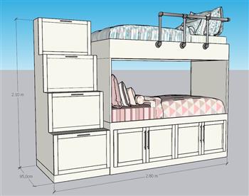 高低铺上下铺床铺SU模型 免费sketchup模型下载