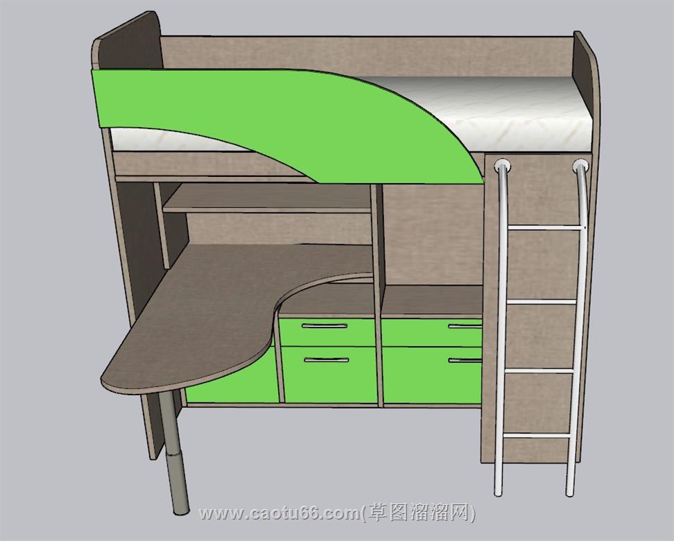 高低铺宿舍床铺SU模型 1