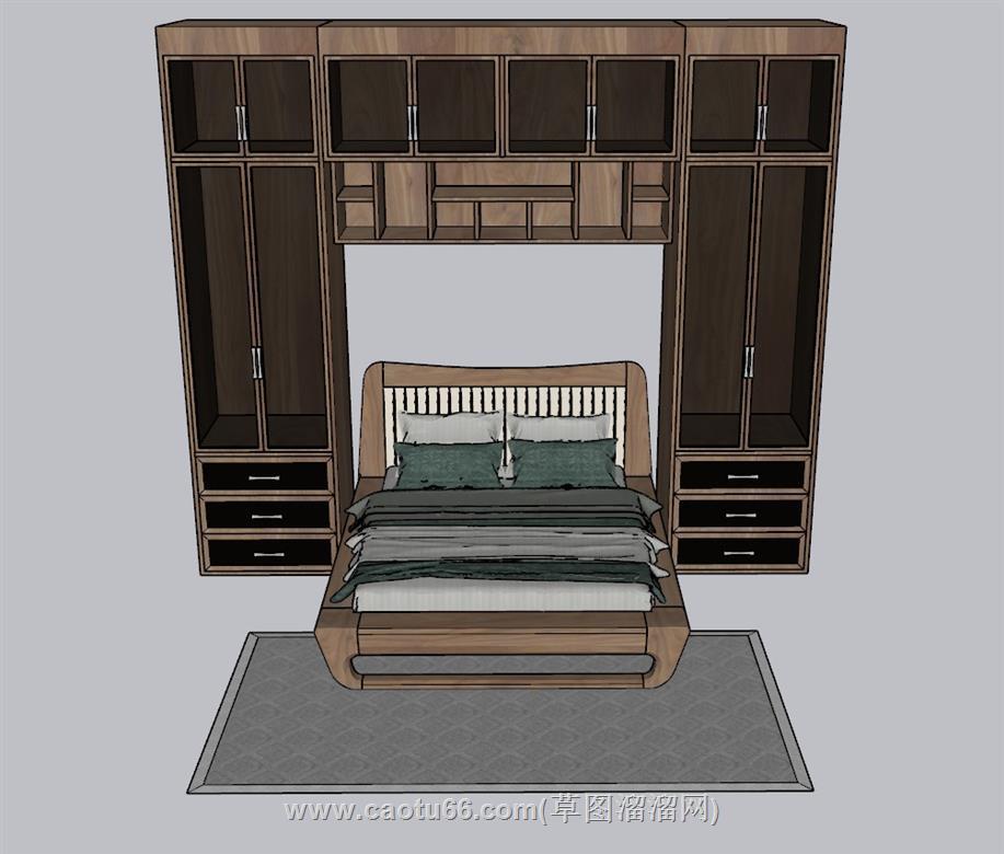 床铺整体柜SU模型 1