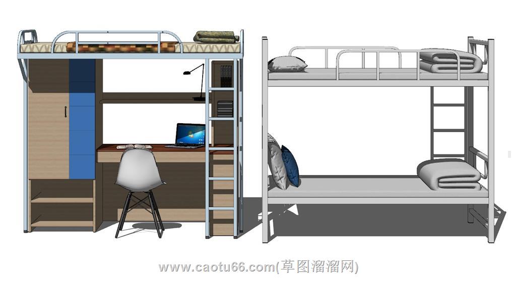 铁架床双层床高架床SU模型 1