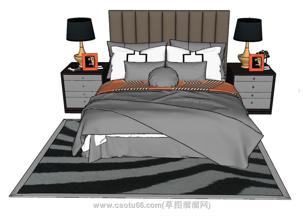 双人床床铺SU模型