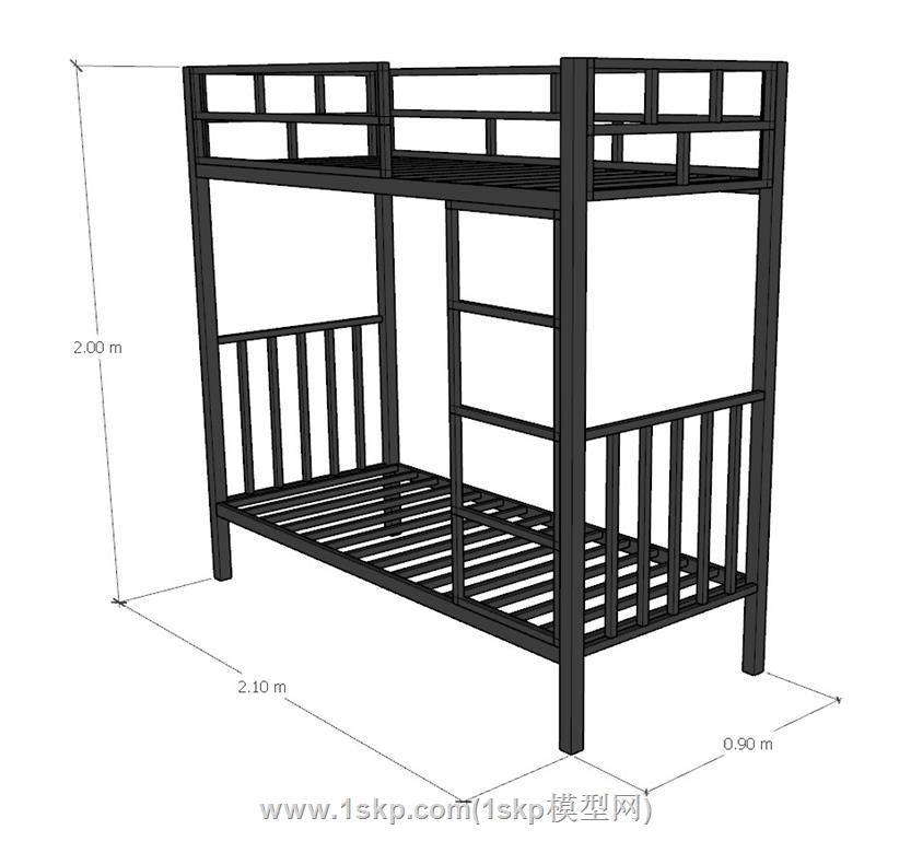 铁架床高低铺上下铺SU模型 1