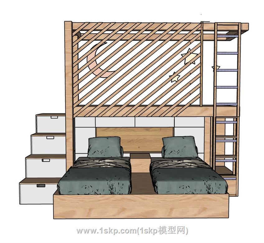 儿童上下铺床铺SU模型 1