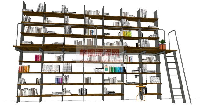 带爬梯的书架SU模型 1