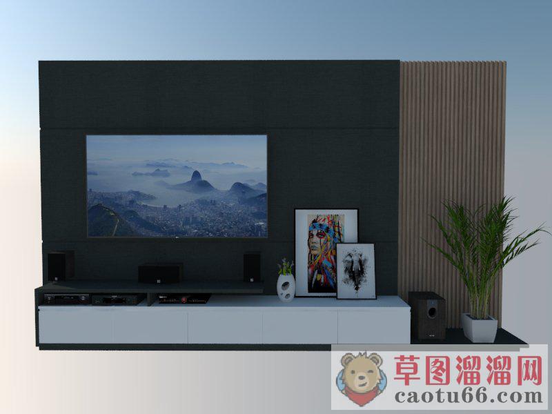 电视柜背景墙影院SU模型 1