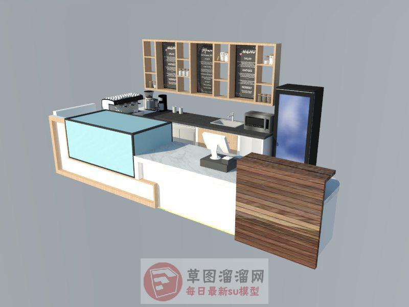 咖啡店奶茶店柜台SU模型 1