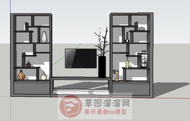 U形电视柜花盆SU模型 1