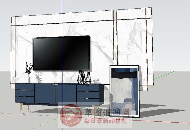 电视墙电视柜电视机SU模型 1