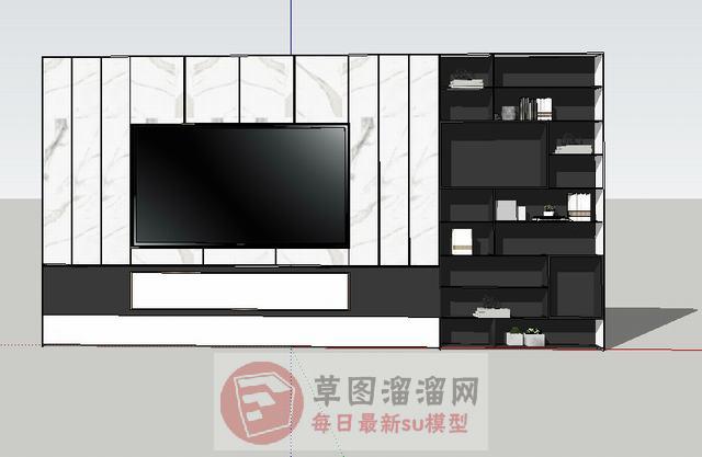 电视柜电视背景墙置物架SU模型 1