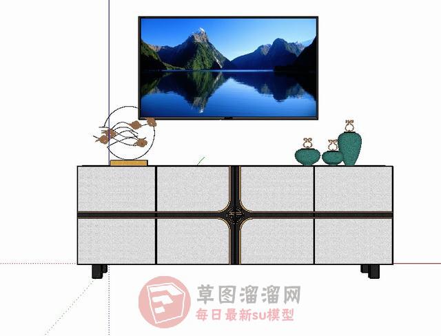 中式装饰柜边桌柜SU模型 1