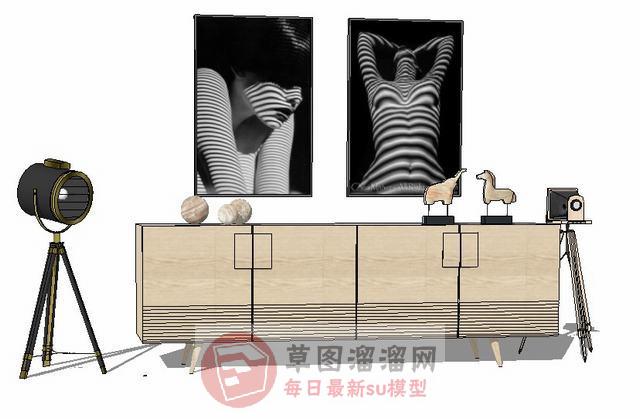 边桌柜装饰画工艺品SU模型 1