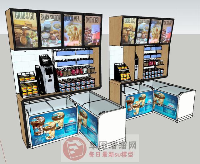 冷饮店柜架冰箱SU模型 2