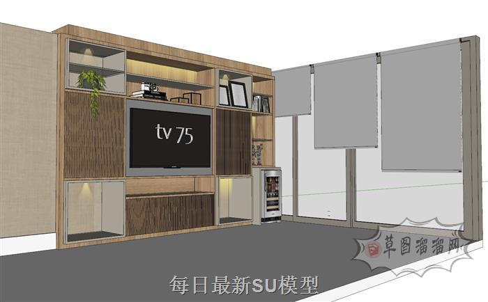 电视柜落地窗遮阳帘SU模型 1