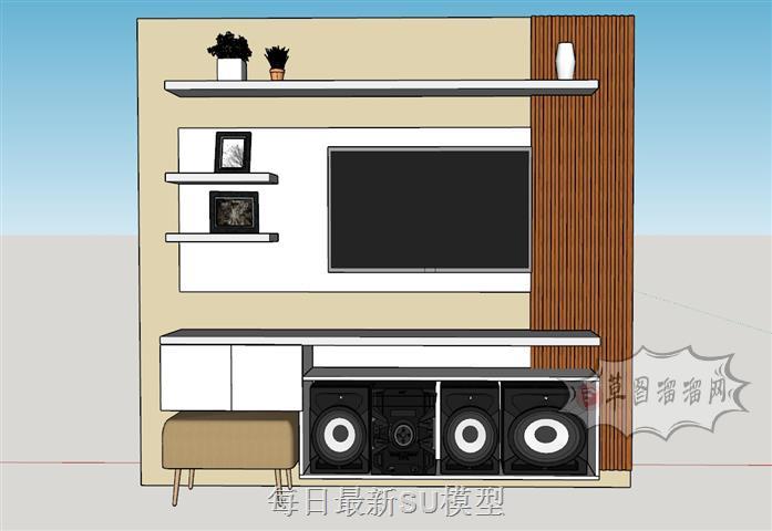 电视柜音响电视墙SU模型 1