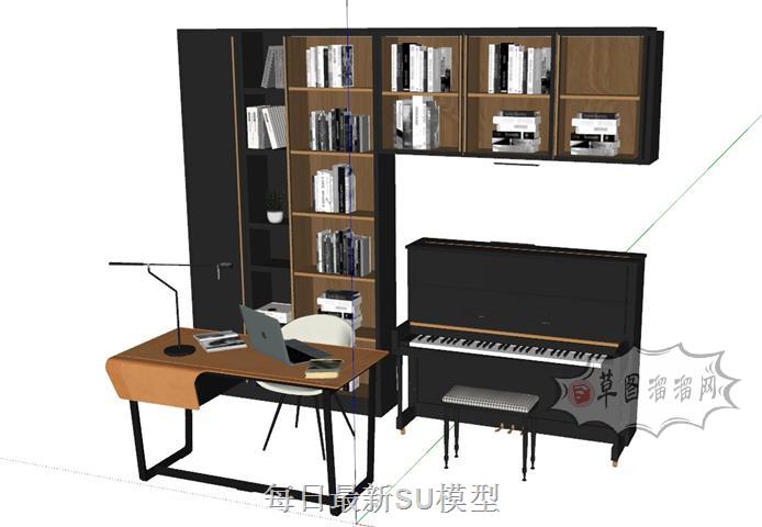 办公桌书桌书柜SU模型 1