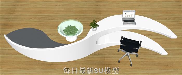 S形前台柜接待柜SU模型 2