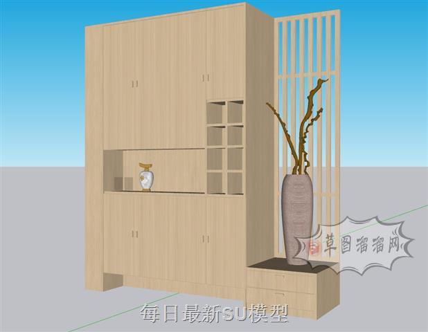 日式隔断柜装饰柜SU模型 1