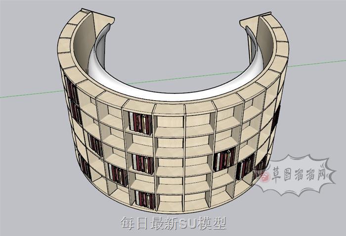 圆弧形书架卡座SU模型 1