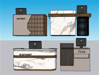 收银台接待台前台柜SU模型 免费sketchup模型下载