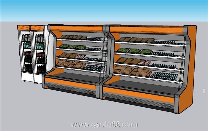 超市冷藏柜冰柜SU模型 1