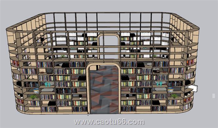 茶水间书架书柜SU模型 1