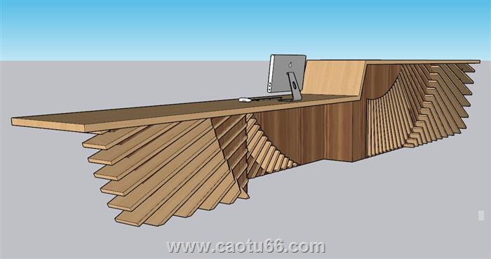 木质前台柜接待台SU模型 1
