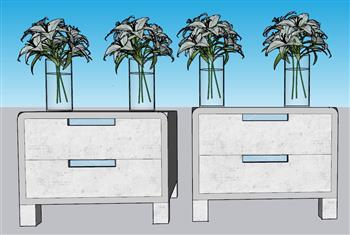 边桌床头柜花瓶SU模型