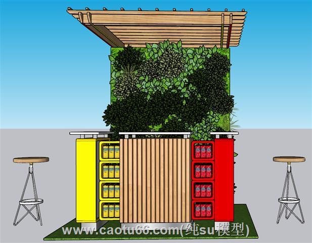 前台柜收银台植物墙SU模型 1