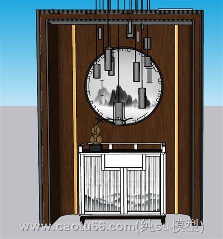 中式玄关柜瑞景台SU模型 1