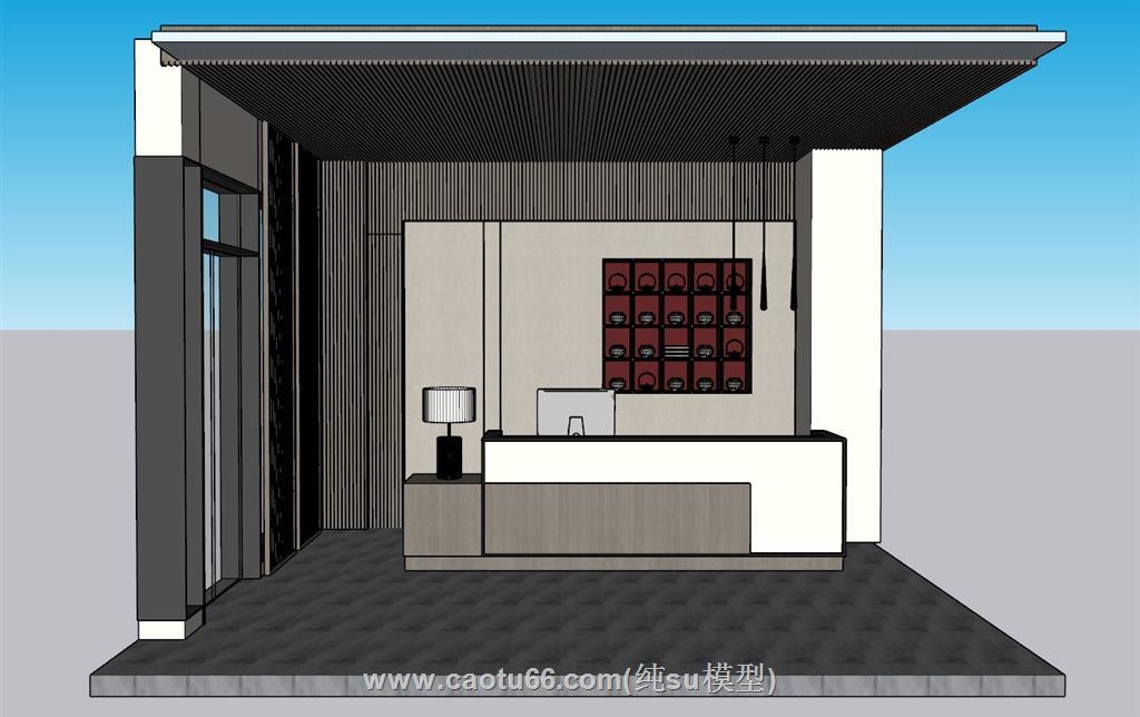 新中式前台柜接待台SU模型 1