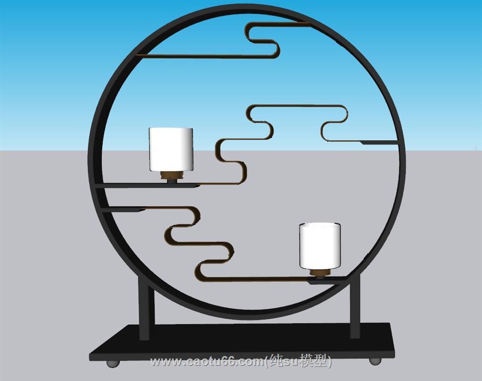 中式圆形隔断SU模型 1