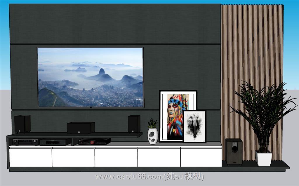 电视柜电视墙SU模型 1