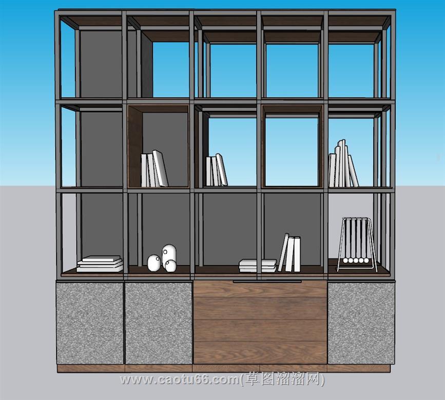 工业风loft书柜SU模型 1