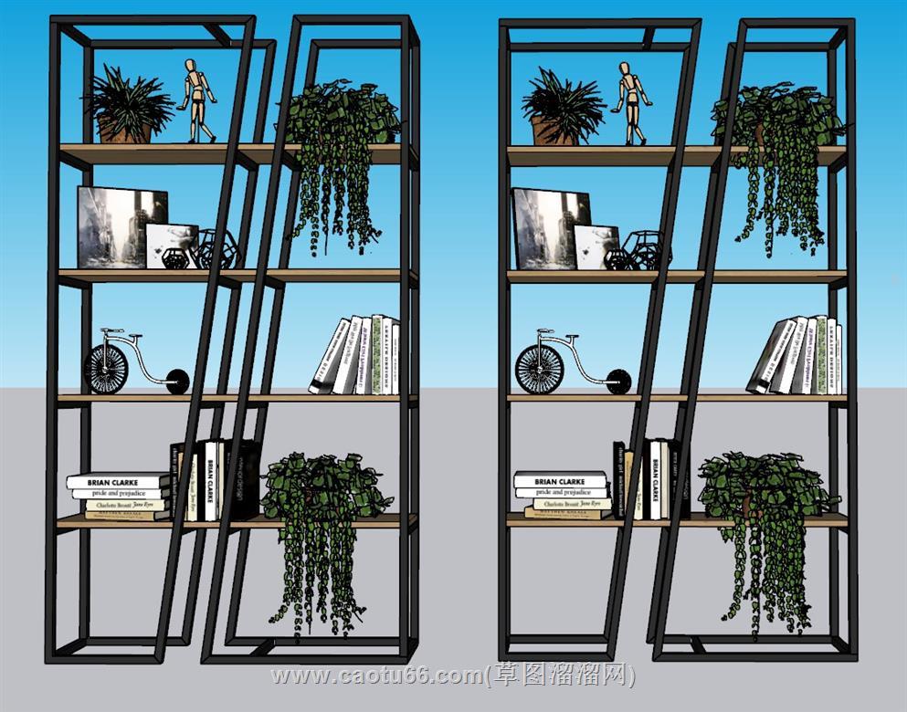 工业风置物架书架SU模型