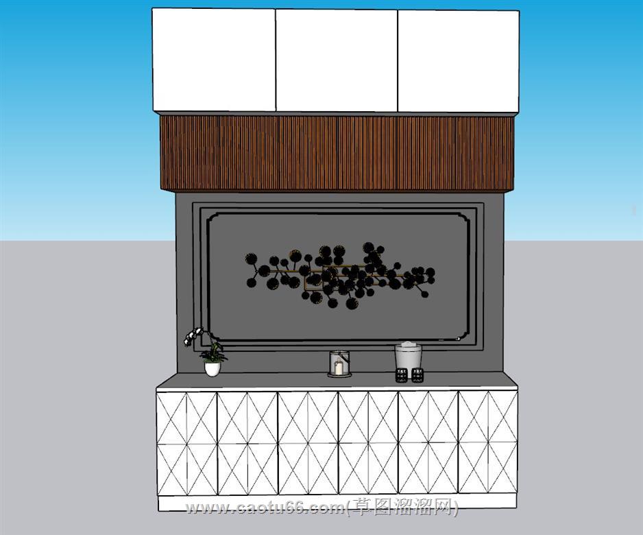 瑞景台玄关柜摆件柜SU模型 1