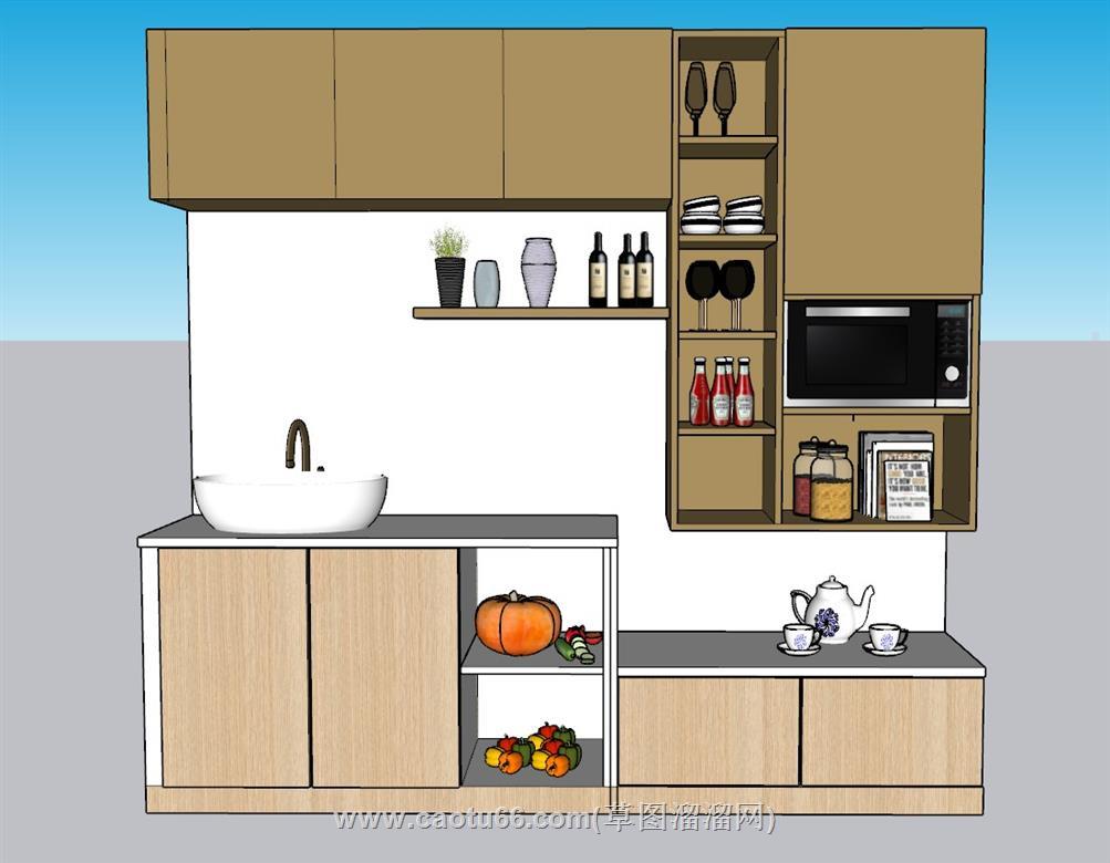 茶水柜茶水间操作台SU模型 1