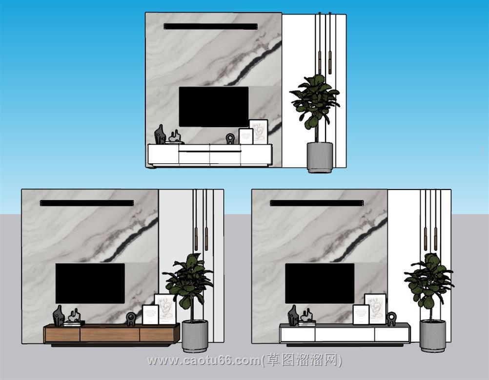 电视柜电视墙SU模型 1