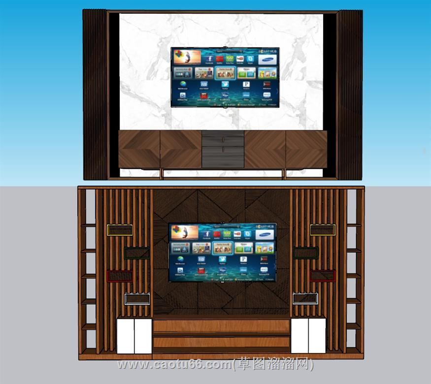 电视柜电视墙SU模型 1