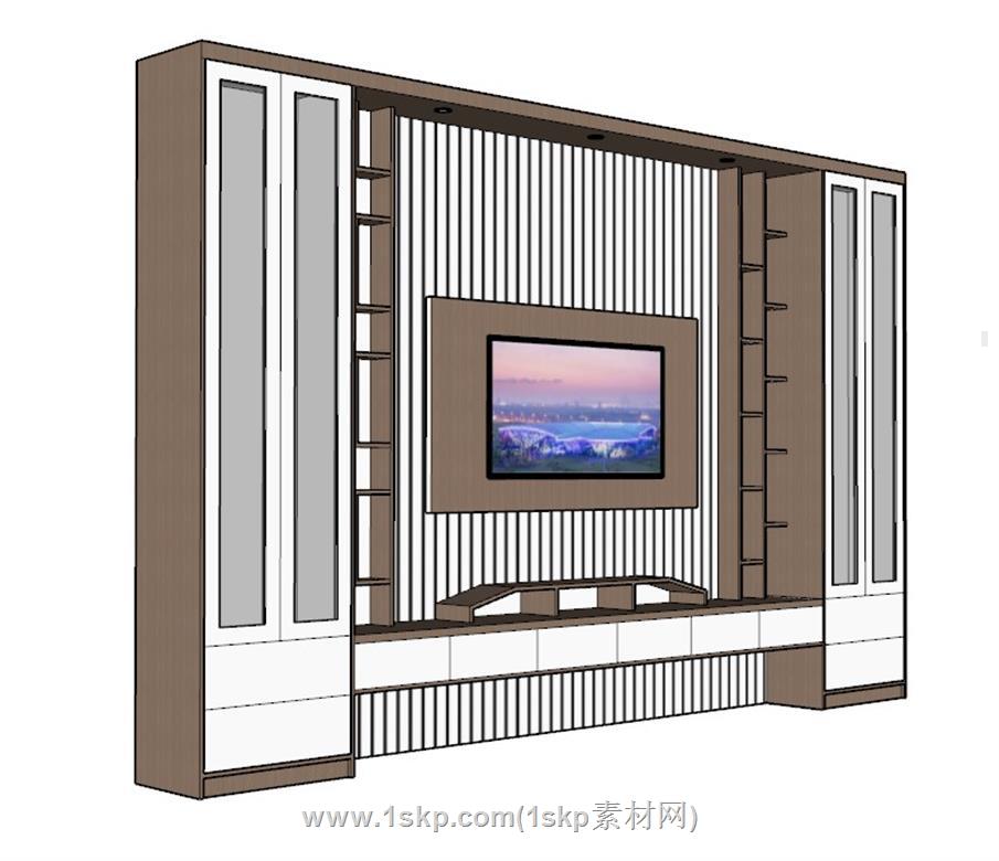 电视柜电视墙SU模型 3