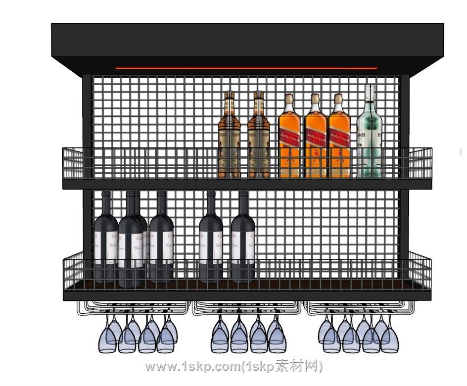 酒瓶高脚杯酒架SU模型 1