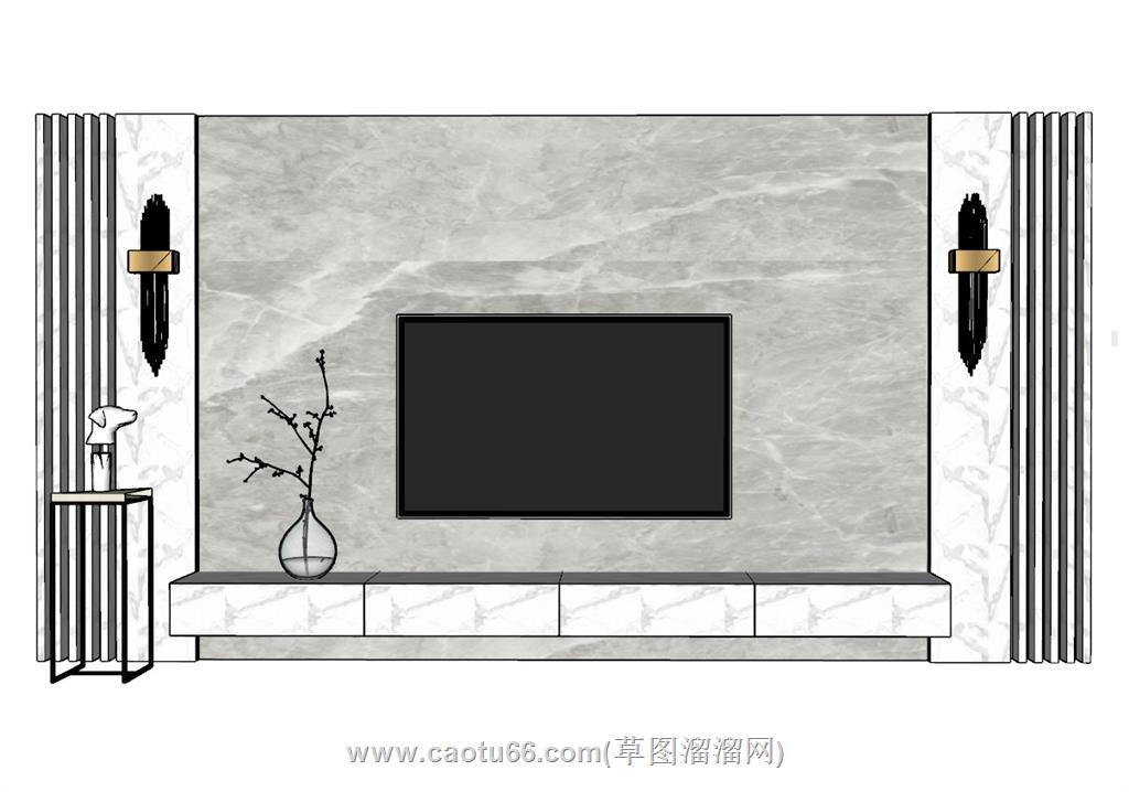 电视墙电视柜SU模型 1