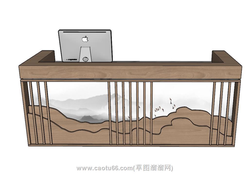 新中式前台柜接待台SU模型 2