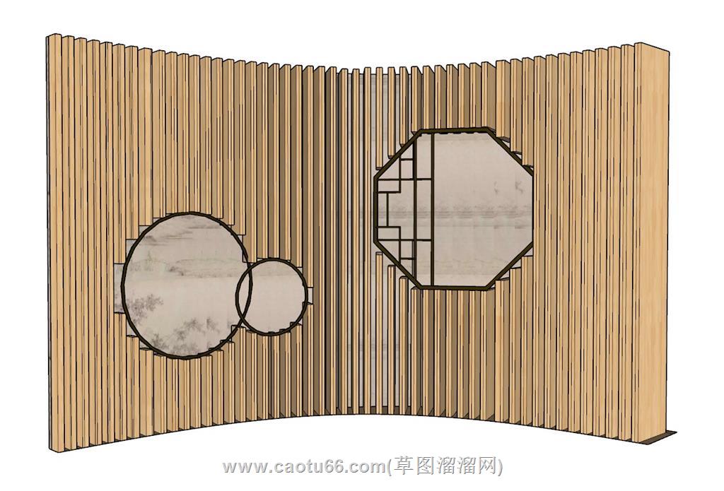 中式弧形隔断SU模型 1